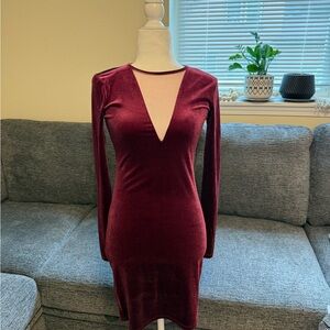 Forever 21 Deep Red Velvet Long Sleeve Dress
